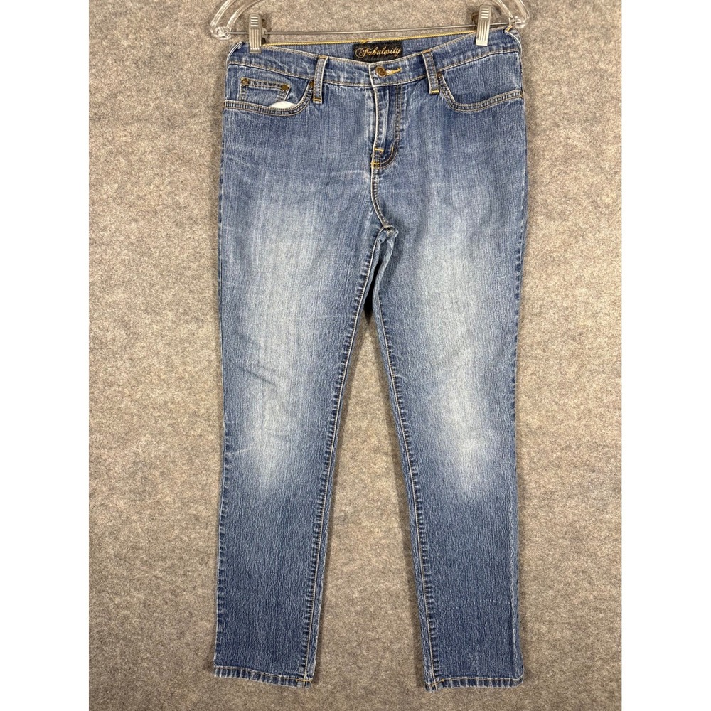 Fabulosity Womens Denim Jeans Embellished Pockets Blue Casual‎ Pants